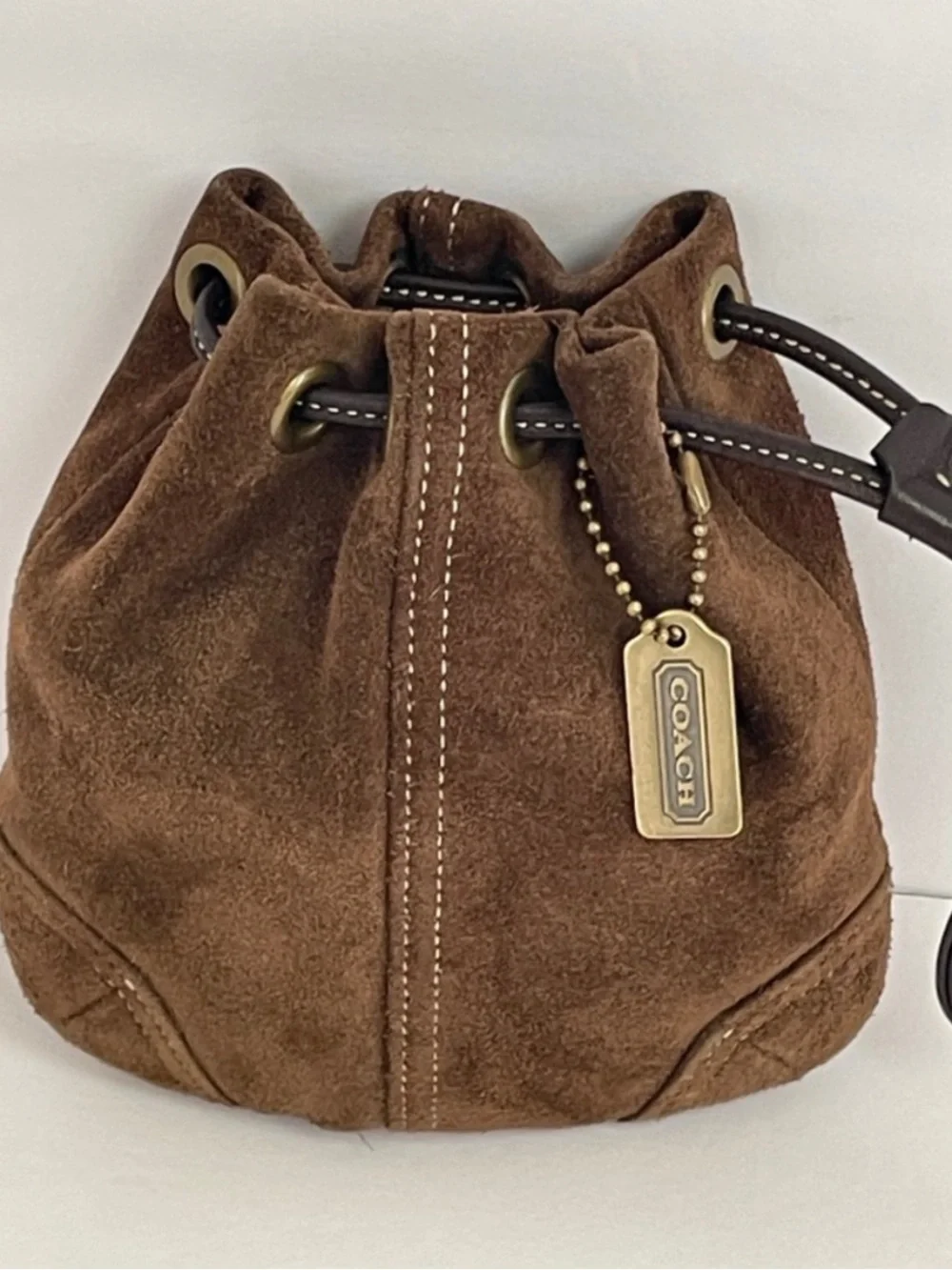 Vintage Coach Suede Drawstring Wristlet with Gold Hang Tag. Retired Style - Picture 1 of 5